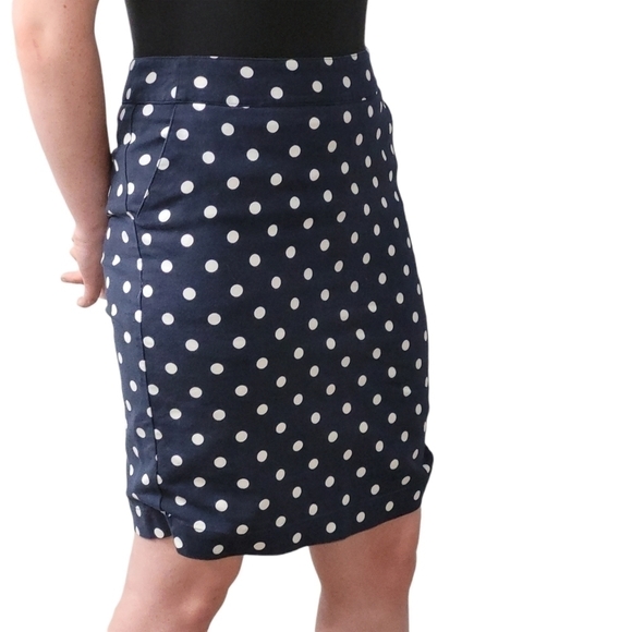 𝅺POLKA Dot Blue and White Midi Pencil Skirt Size 8 - Picture 1 of 8